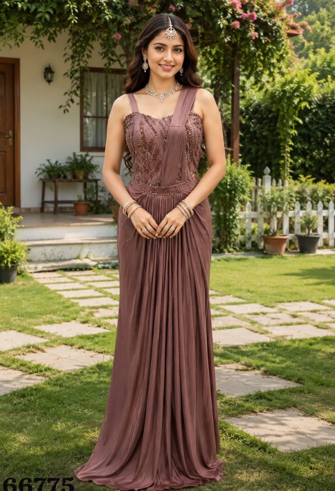 Brown Lycra Classic Sari